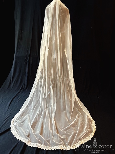Lorafolk - Voile long de 250 cm en tulle ivoire bordé de guipure dentelle - robe de mariée