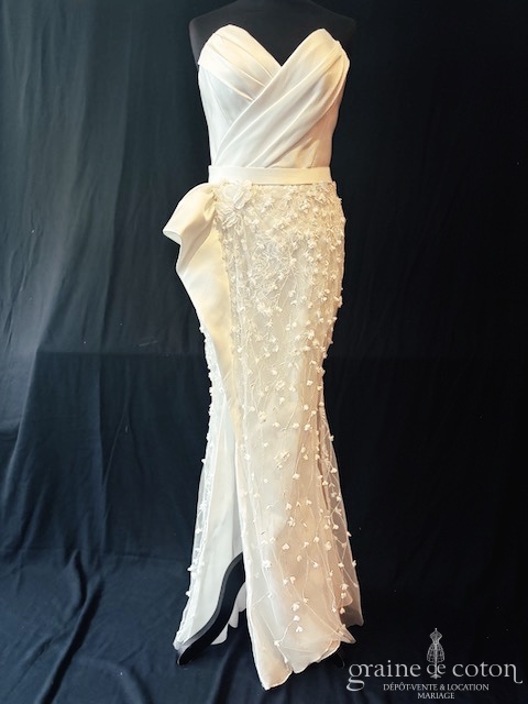 VAMP Bridal - Robe bustier sirène en satin drapé et tulle fleuri - robe de mariée