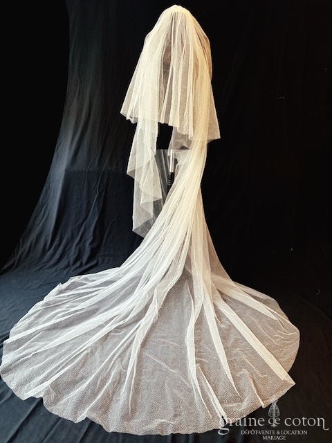 Pronovias - Voile long de 300 cm en tulle ivoire pailleté - robe de mariée