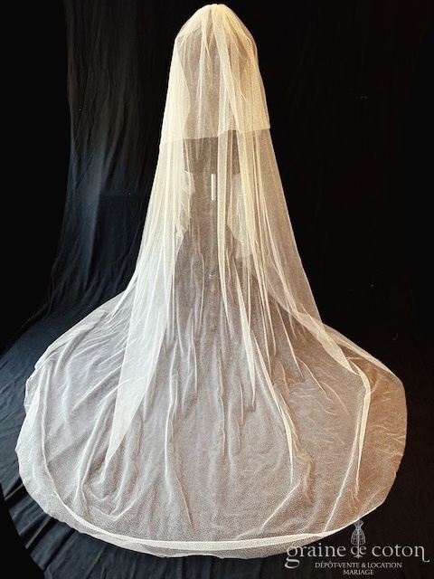Pronovias - Voile long de 300 cm en tulle ivoire pailleté - robe de mariée
