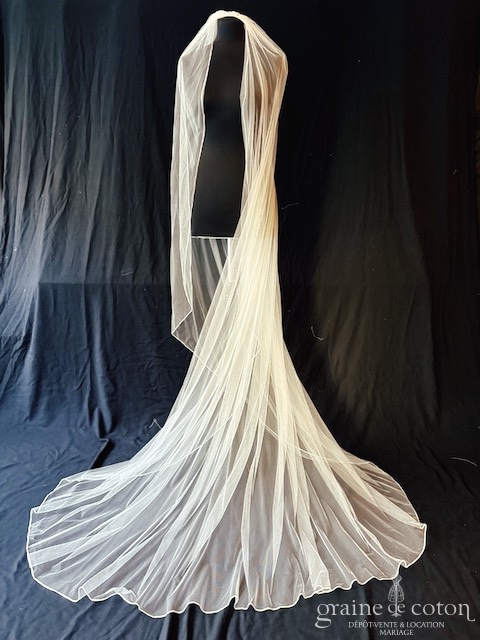 Création - Voile long de 250 cm en tulle fluide ivoire bordé d'un galon - robe de mariée