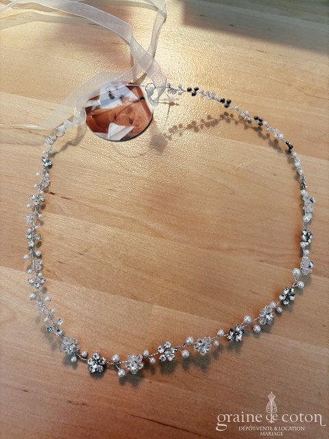 Bianco Evento - Headband serre tête souple avec strass et perles - robe de mariée