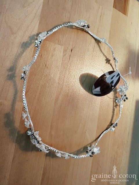 Bianco Evento - Headband serre tête souple avec strass et fleurs nacrées - robe de mariée