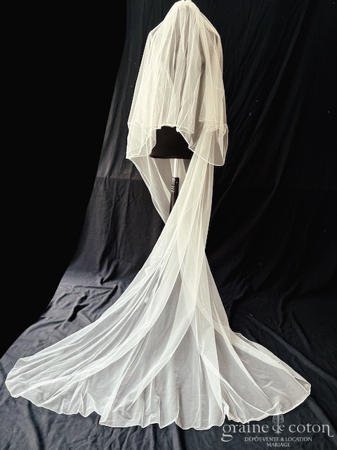 Marie Laporte - Voile long de 250 cm en tulle surjeté fluide ivoire - Accessoires de mariée - Graine de coton - Dépôt-vente et location de robes de mariée