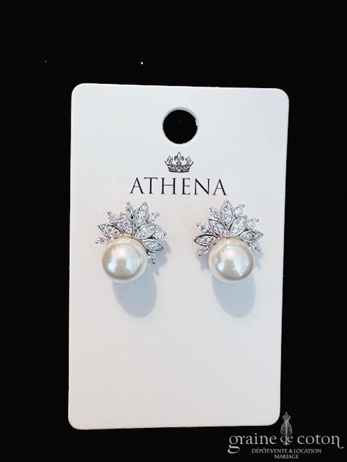 Réf. 6874 - Athena - Boucles d'oreilles perles et strass - Accessoires de mari&eacute;e - Graine de coton - Dépôt-vente et location de robes de mariée à Paris