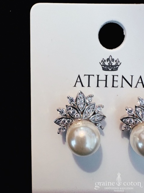 Réf. 6874 - Athena - Boucles d'oreilles perles et strass - Accessoires de mari&eacute;e - Graine de coton - Dépôt-vente et location de robes de mariée à Paris