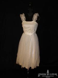 Création Alzanel - Robe courte blanche en tulle à pois-paillettes