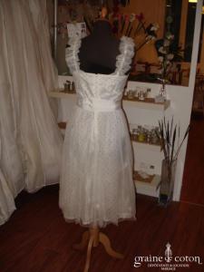 Création Alzanel - Robe courte blanche en tulle à pois-paillettes