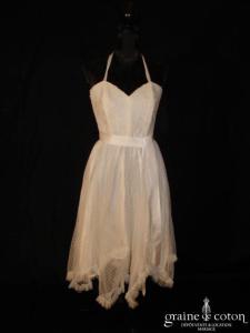 Création Alzanel - Robe courte blanche en tulle plumetis