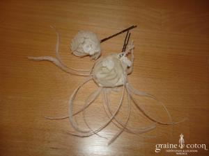 Cymbeline - Lot de 2 pics à cheveux dentelle et plumes ivoire