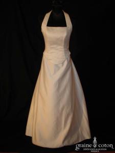 Hervé Mariage - Robe deux pièces ivoire en soie mélangée avec bretelle tour du cou