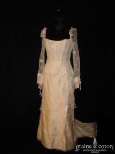 Cymbeline - Robe en dentelle, soie et organza de soie ivoire avec manches