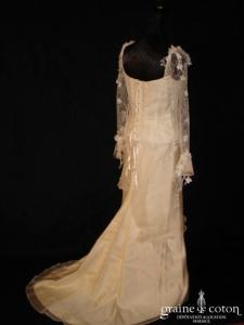 Cymbeline - Robe en dentelle, soie et organza de soie ivoire avec manches