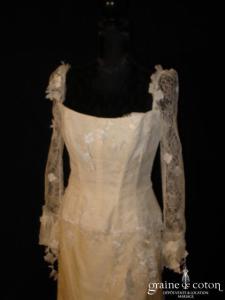 Cymbeline - Robe en dentelle, soie et organza de soie ivoire avec manches