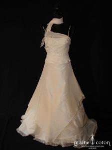 Linéa Raffaëlli - Robe deux pièces en taffetas de soie et mousseline plissée ivoire