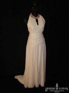 Création Balthazar - Robe à encolure américaine en mousseline de soie ivoire