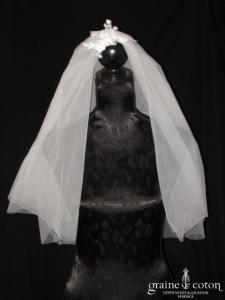Voile court en tulle souple blanc et fine dentelle de calais