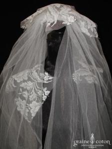 Voile long en tulle ivoire clair avec guipure de dentelle à poser