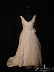 Marie Liesse Collection - Robe une pièce en soie sauvage et tulle ivoire