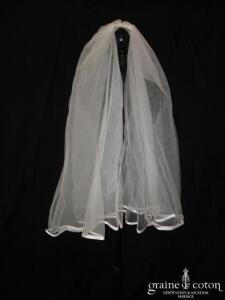 Voile mi long ivoire bordé d'un biais de satin