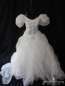 Max Chaoul - Robe une pièce en tulle, organza de soie, guipure de dentelle et plumes