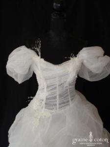Max Chaoul - Robe une pièce en tulle, organza de soie, guipure de dentelle et plumes