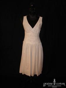 Épisode - Robe courte en soie et coton ivoire avec ceinture de dentelle