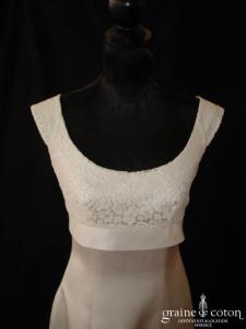 VENDUE - Cymbeline - Robe une pièce taille empire en satin duchesse et dentelle de calais ivoire