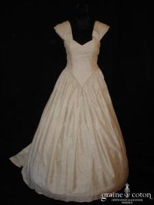 Jacqueline Dourthe - Robe une pièce avec bretelles en soie sauvage ivoire