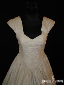 Jacqueline Dourthe - Robe une pièce avec bretelles en soie sauvage ivoire