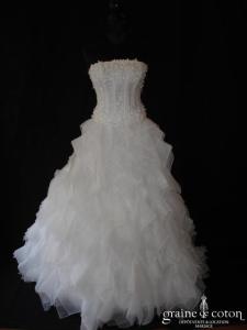 Création - Robe deux pièces blanche en mouchoirs d'organza et Swarovski