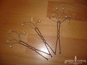Au fil perlé - Lot de 3 pics à cheveux perles et Swarovski, forme arrondie