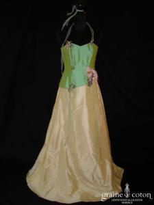 Elsa Gary - Robe deux pièces en soie sauvage vert amande et jaune