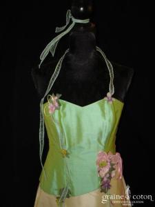 Elsa Gary - Robe deux pièces en soie sauvage vert amande et jaune