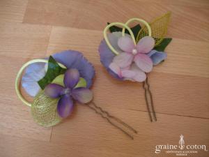 Elsa Gary - Pic à cheveux violet et vert en sisal et tissu