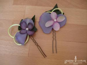 Elsa Gary - Pic à cheveux violet et vert avec fleur en tissu