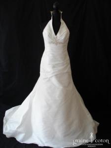 Marylise - Robe une pièce en taffetas ivoire avec tour de cou