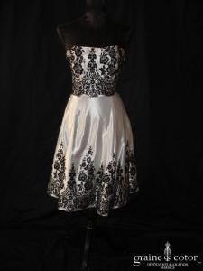 Bain de nuit - Robe bustier courte en satin gris et velours noir