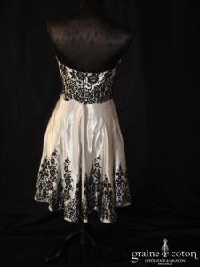 Bain de nuit - Robe bustier courte en satin gris et velours noir