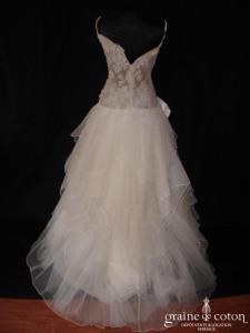 Linéa Raffaëlli - Robe taille basse en dentelle de calais et mouchoirs de mousseline organza et soie ivoire