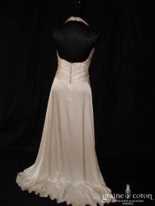 Azzaro - Robe fluide plus courte devant en soie ivoire avec tour de cou