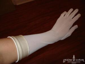Gants mi longs en tulle et satin ivoire