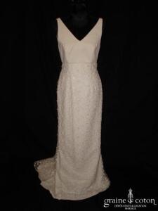 La Sposa - Robe longue en dentelle ivoire près du corps avec bretelles