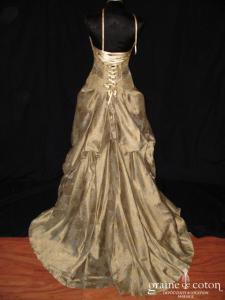 Cymbeline - Robe vert moiré deux pièces avec guipure de dentelle