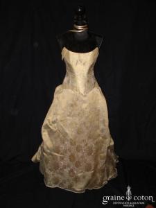 Cymbeline - Robe vert moiré deux pièces avec guipure de dentelle