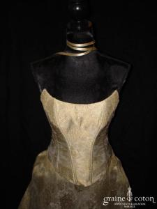 Cymbeline - Robe vert moiré deux pièces avec guipure de dentelle