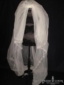 Pronovias - Voile long de 2,50 mètres en tulle ivoire brodé sur les bords
