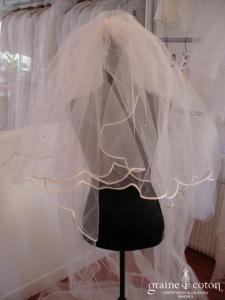 Voile ivoire avec strass et biais satin - Longueur de 3 mètres