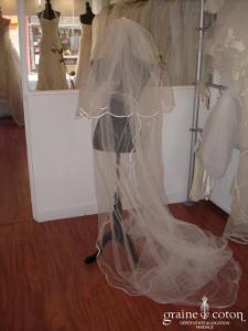 Voile ivoire avec strass et biais satin - Longueur de 3 mètres