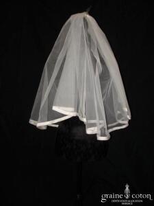 Voile court en tulle ivoire bordé d'un bias d'organza